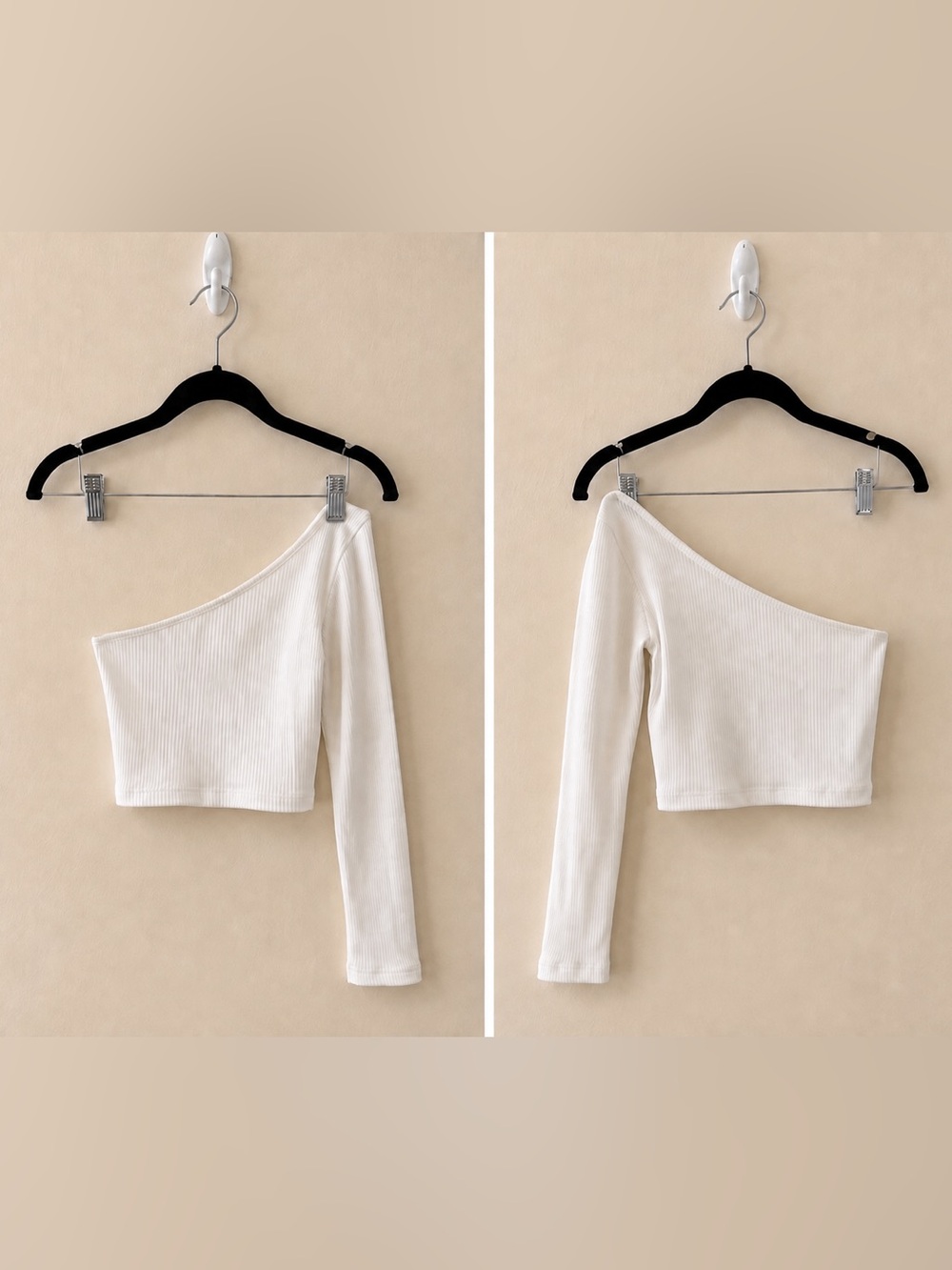 Boutique Love Tree White Ribbed One Shoulder Long Sleeve Crop Top S
